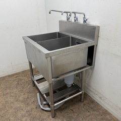 フジマック　fujimak 　業務用　2層シンク流し台　蛇口付き　厨房　飲食店　W７００ｘD６００ｘＨ８００ｍｍの画像