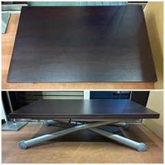 ★万能です！★DOMITALIA COMPMRT LIVING ドミタリア 昇降式 伸長式 リフティングテーブル キャスター付き ブラウン木目 ※オフィスや自宅のテーブル等におススメです！の画像