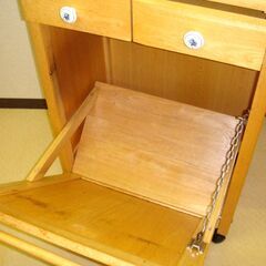 北欧レトロ 木製　タイル張り　キッチンワゴン　ゴミ箱　収納の画像
