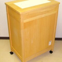 北欧レトロ 木製　タイル張り　キッチンワゴン　ゴミ箱　収納の画像