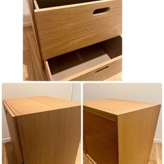 スタッキングチェスト　引出し　２段　オーク材突板　　の画像