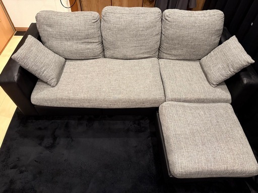 ※引取り限定※3人掛けソファー オットマン付き 洗えるカバー