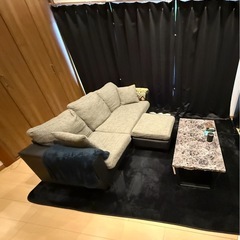 ※引取り限定※3人掛けソファー オットマン付き 洗えるカバーの画像