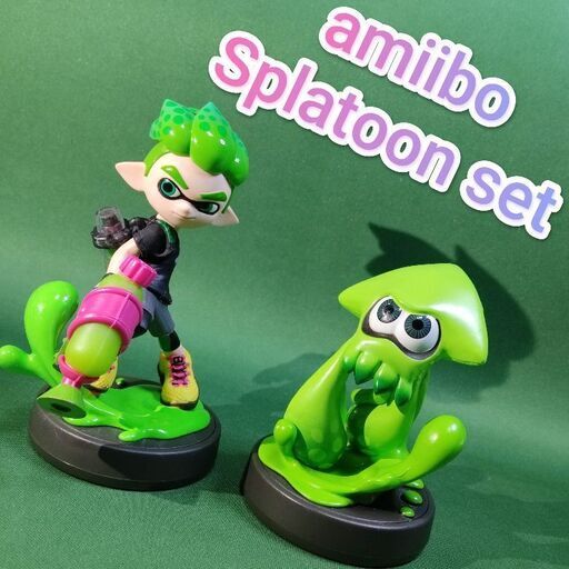 amiibo】インクリング ボーイ(ネオングリーン)＆イカ(グリーン
