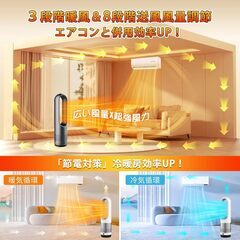 【新品未使用‼️】セラミックヒーター【羽なし＆冷暖房＆一年中お役立ち】 電気ファンヒーター 暖房器具 省エネ 電気ストーブ 送風40W/温風1100W 暖房 2秒速暖 3段暖風/8段送風 9Hタイマー機能 100°自動首振り 65°℃過熱保護 転倒オフ 10Mリモコンの画像