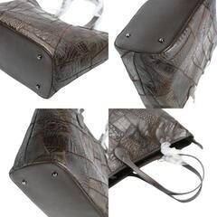 クロコダイル LB-7001 トートバッグ ニコチン  CROCODILE パッチワーク 天ファスナー ブラウンの画像