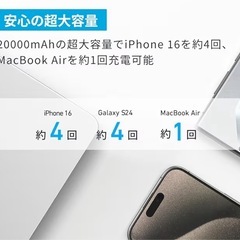 Ankerモバイルバッテリー★iPhone16を4回充電可能の大容量20000mAh★ノートPC充電OKの87W出力 ★USB-C ケーブル内蔵でケーブル持ち歩き不要★使用20回(9/5購入)★Amazon価格¥7990★の画像