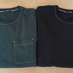 【お買得】素敵な長袖Tシャツ2枚セット ポケットT 無地 黒・緑の画像