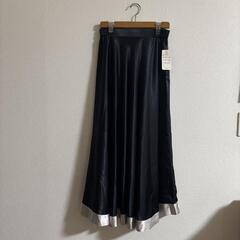 社交ダンス スカート L 黒/シルバー パソドブレ 練習着 無地 光沢の画像