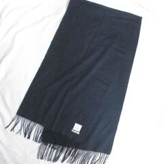 ( M-981 )FAIRFAX フェアファックス Cashmere 100% カシミヤマフラー ネイビー 紺色 中古の画像