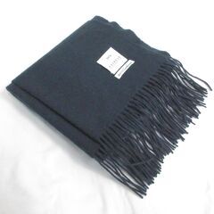 ( M-981 )FAIRFAX フェアファックス Cashmere 100% カシミヤマフラー ネイビー 紺色 中古の画像