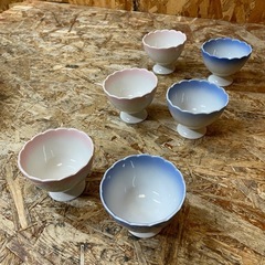 C(7586) トライフルボウル 6個 デザート皿 フリル状 95×75ｍｍ ブルー ピンク 飲食店 店舗の画像