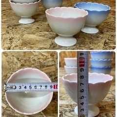 C(7586) トライフルボウル 6個 デザート皿 フリル状 95×75ｍｍ ブルー ピンク 飲食店 店舗の画像