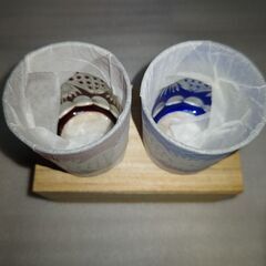 桐箱入りオールドグラス青赤２個セット　（長期保管品）新品の画像