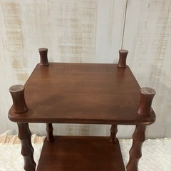 J525⭐️ 昭和レトロ 木製 2段 シェルフ ラック ウッドラック 電話台 飾り棚 古家具の画像