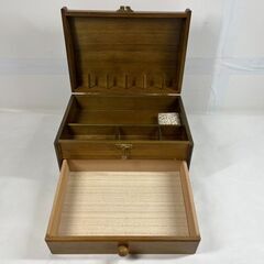 木製 裁縫箱 ソーイングボックス 収納箱 昭和レトロ 幅29cm×奥行21cm×高さ19cmの画像