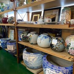 【愛品倶楽部柏店】火鉢　染付鳳凰松竹　和室の飾り　植木鉢　鉢カバー　インテリアの画像