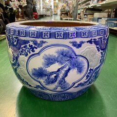 【愛品倶楽部柏店】火鉢　染付鳳凰松竹　和室の飾り　植木鉢　鉢カバー　インテリアの画像