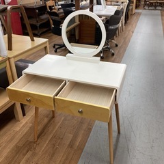 S143 ⭐ 北欧風ドレッサー 化粧台 鏡台 ホワイト＆ナチュラル 幅80 USEDの画像