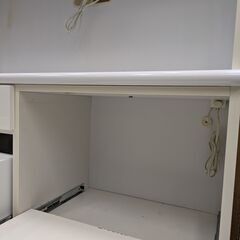 【スライドカウンター広め】キッチンボード レンジボード 食器棚 カップボード スライド扉 高さ195.5cm 幅119.5cm：ホワイトの画像