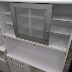 【スライドカウンター広め】キッチンボード レンジボード 食器棚 カップボード スライド扉 高さ195.5cm 幅119.5cm：ホワイトの画像