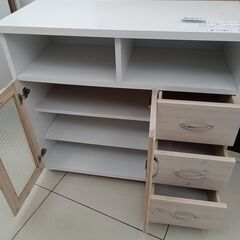 ★リユースのサカイ日立店★HJ8097 中村敬木工 レンジ台 ホワイト/ライトベージュ H82×D39.5×W88.5 クリーニング済み の画像
