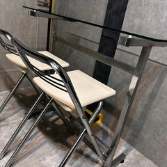 ガラス天板 カウンターテーブル＆チェア2脚セットの画像
