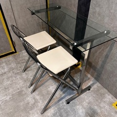ガラス天板 カウンターテーブル＆チェア2脚セットの画像