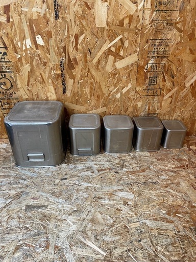 C(7587) ユキワ 深型 角キッチンポット 5個 ステンレス 13.5~28.5cm 業務用 厨房用品 飲食店 店舗用 中古品