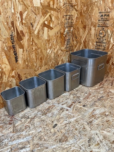 C(7587) ユキワ 深型 角キッチンポット 5個 ステンレス 13.5~28.5cm 業務用 厨房用品 飲食店 店舗用 中古品