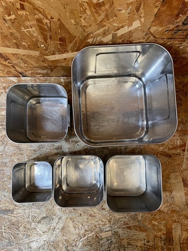 C(7588) ユキワ 深型 角キッチンポット 5個 ステンレス 13.5~28.5cm 業務用 厨房用品 飲食店 店舗用 中古品