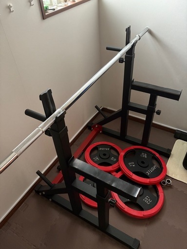 バーベルラックとプレートシャフトセット