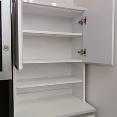 ★ジモティ割あり★  食器棚 ホワイト H180×D39×W59.5 クリーニング済み TK6978の画像