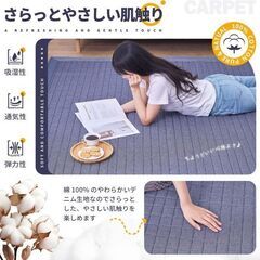 未使用 洗えるキルティングラグ デニムカーペット 綿100% 約1.7畳 厚手で快適 オールシーズン対応の画像