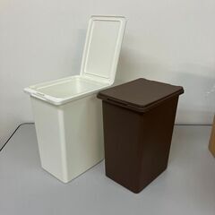 stp-3473 フタ付き　蓋　ゴミ箱　スクエア　ブラウン　ホワイト　白　シンプル　分別　ダストボックス　キッチン　リビング　スリム　プラスチックの画像