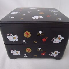 【新品】山中漆器　二段重　猫の画像