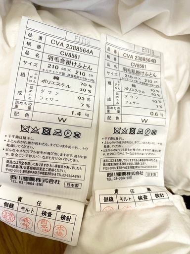 西川 羽毛布団 クイーン デュエット シベリアンホワイトグース93％ 肌掛け＋合い掛け