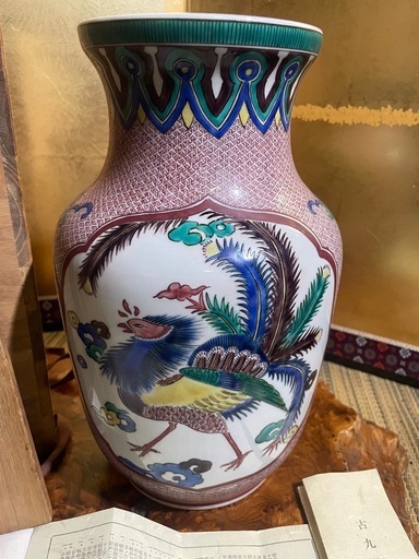 古九谷焼 二代 徳田八十吉 造 龍鳳文花瓶 ストア 柳雨軒 號 魁星 共箱