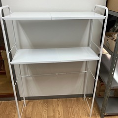 🉐レンジラック🉐美品　収納棚　キッチンラック　レンジボード　伸縮式　ホワイト　ゴミ箱　チリ箱　レンジ台の画像
