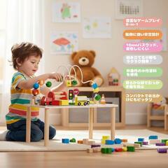木のおもちゃ 知育玩具 モンテッソーリ テーブル付き 8機能一体型 安全設計の画像