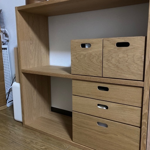 無印良品　スタッキングシェルフ　ワイド2列　オーク　ハーフ引き出し