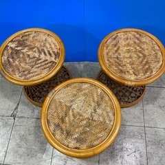 ラタン 丸椅子 3脚セットの画像
