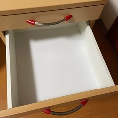 Garage（ガラージ）ワゴン3段 サイドキャビネット ナチュラル（取っ手：レッド）の画像
