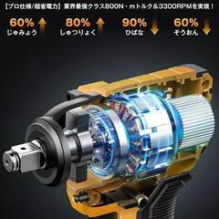 電動インパクトレンチ最大トルク800N·m /4000mAhバッテリー*2の画像