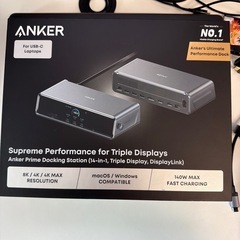 【新古品】Anker Prime ドッキングステーション (14-in-1, Triple Display, DisplayLink) 最大8K USB PD 最大140W出力対応USB-Cアップストリームポート 3画面同時出力 10Gbps高速データ転送 GaN搭載 ACアダプタ内蔵 冷却システム ディスプレイ搭載 DisplayLinkダウンロード必要の画像
