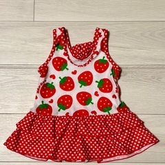 いちご柄ワンピース水着　女の子用　フリルの画像