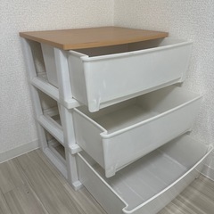 【ニトリ】3段収納BOX（白・木目）の画像