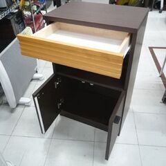 木製 キャビネット 幅50cm ダークブラウン 引出し付き 電話台 FAX台 収納家具 苫小牧西店の画像