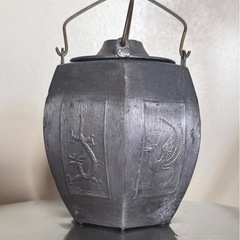 中国酒器 六角　酒燗器 紹興酒　ちろり 錫製酒器 アンティーク　時代物　年代物　レトロ　亀蓋　龍鳳　銚子　徳利　熱燗の画像