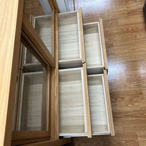 食器棚 2枚扉 引き出し付き 使用感有り 無垢材 程度B ナチュラル【取りに来れる方限定】